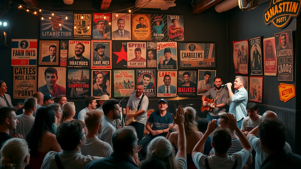 Energetic live music scene at classic Austin venue, local musicians and vivid nightlife portray austin history